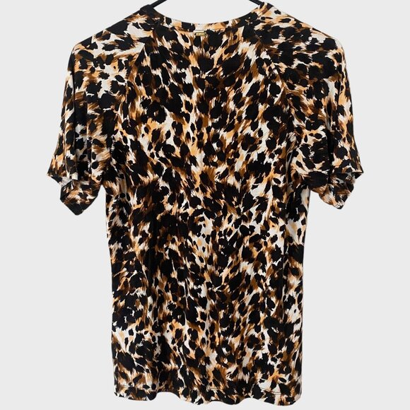ST. JOHN Animal Print Short Sleeve Blouse Brown Black Women's Size Small Cheetah - Picture 3 of 11